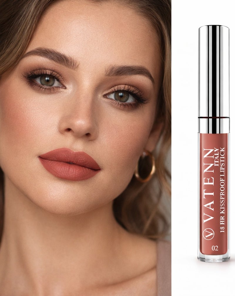 VATENN ITALY 18 Hr Kissproof Lipstick 02 Matte liquid lipstick, Lead-Free ,No Dry Feel, Weightless Feel, Vinyl Ink Kissproof /Lip Lingerie Transfer-Proof, All Day Wear. - Image 2